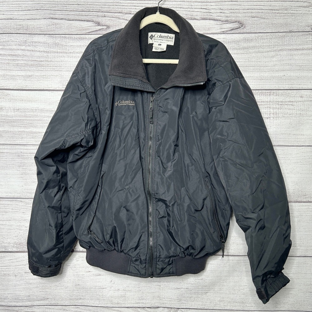 Vintage Columbia Sportswear Mens Black Fleece Lined Full Zip Bomber Jacket Large